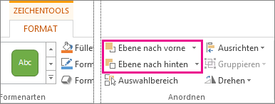 Optionen 'Ebene nach vorne' und 'Ebene nach hinten' auf der Registerkarte 'Zeichentools'
