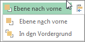 Optionen 'Ebene nach vorne' und 'In den Vordergrund' im Menü 'Ebene nach vorne'
