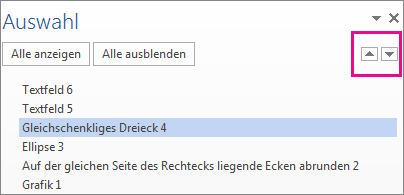 Auswahlbereich mit allen Formen, Textfeldern, WordArt und anderen Objekten im Dokument