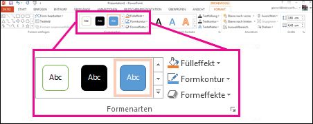 Befehle unter 'Formen' im Menüband