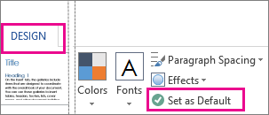 Option zum Speichern als Standard für Word-Designs auf der Registerkarte 'Entwurf'