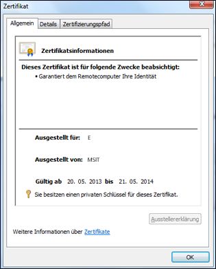 Dialogfeld 'Zertifikat'