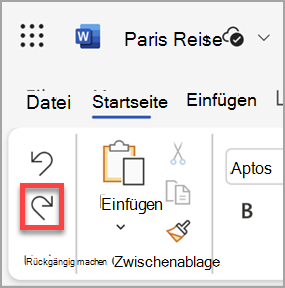 Die Schaltfläche Wiederholen in Microsoft Word für das Web.