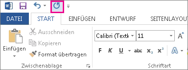 Der Befehl 'Wiederholen' auf der Symbolleiste für den Schnellzugriff