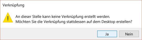 Verknüpfungswarnung zu Windows 10