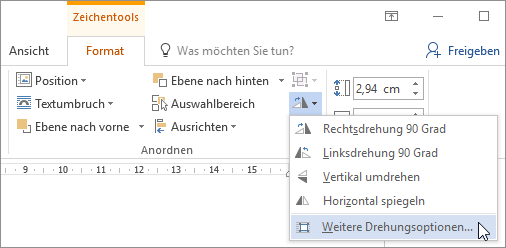 Weitere Drehungsoptionen im Menü 