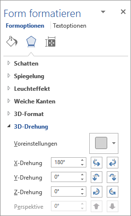 X-Drehung auf der Registerkarte 