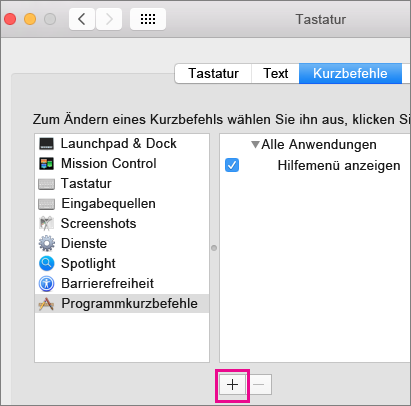 Benutzerdefinierte Tastenkombination in Office 2016 für Mac