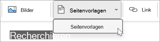 Seitenvorlagen auf der Registerkarte 