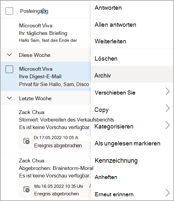 Abbildung des hervorgehobenen Archivs im Menü.