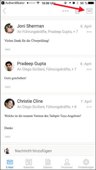 Sie können eine Nachricht archivieren, indem Sie auf die Schaltfläche 