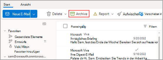 Abbildung mit Archiv hervorgehobenen Option im Menüband.