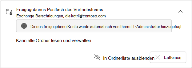 Karte für automatisch zugeordnetes freigegebenes Postfach