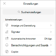 Zeigt die Einstellungen auf einem mobilen Gerät an, wobei Copilot unter Schnelleinstellungen aufgeführt ist.