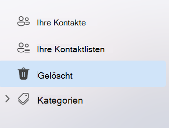 Screenshot des linken Navigationsbereichs in der People-App im neuen Outlook