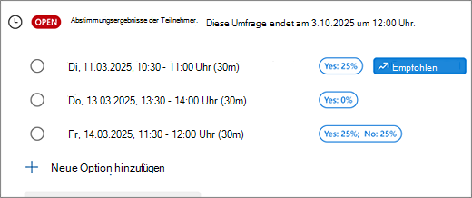 Organisatoransicht einer Planungsumfrage mit Bearbeitungsoptionen
