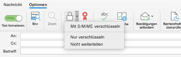 Mit S/MIME-Option verschlüsseln