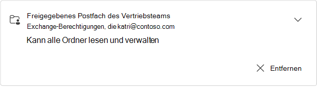 Erweiterte freigegebene Postfach-Karte des Vertriebsteams