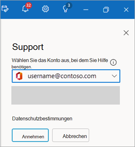 Screenshot: Kontaktieren des Supports