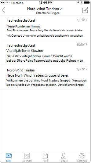 Unterhaltungsansicht in der mobilen Outlook-App