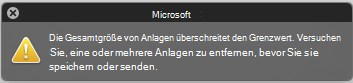 Fehlermeldung, wenn die Anlage zu groß zum Senden ist