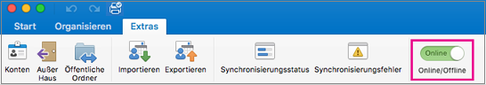 Offline/Online-Schieberegler auf der Registerkarte 