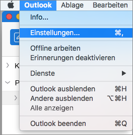 Outlook-Menü mit 