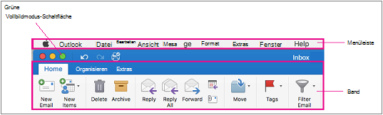 Menüleiste in Outlook 2016 für Mac