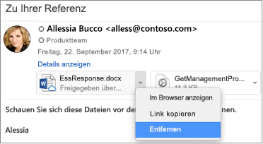 Wählen Sie den Pfeil nach unten und entfernen aus, um die Anlage zu entfernen.