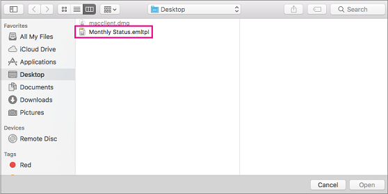 Aussuchen der gewünschten E-Mail-Vorlage