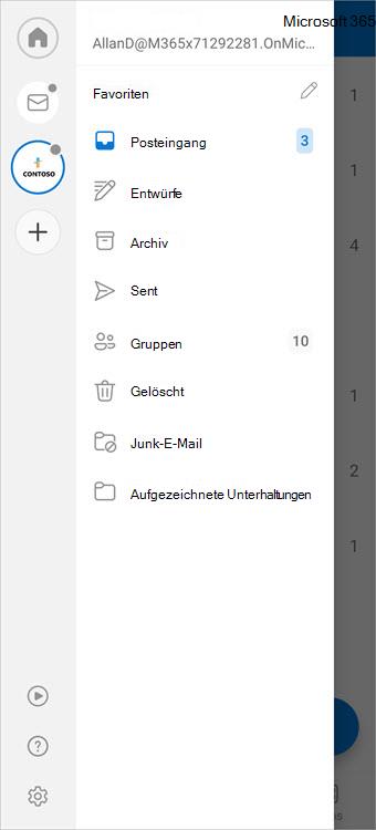Tippen Sie auf den Kreis oben links, um auf die Ordnerliste Ihres Kontos zuzugreifen, und tippen Sie auf Gruppen.