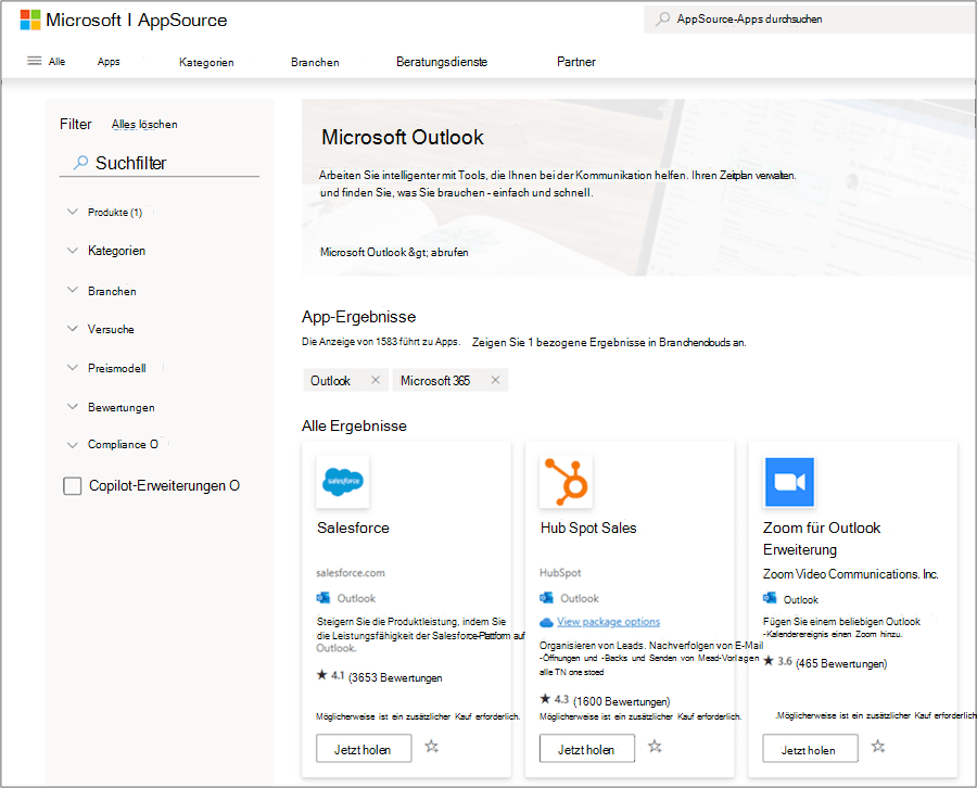 Microsoft Outlook-Add-Ins in AppSource