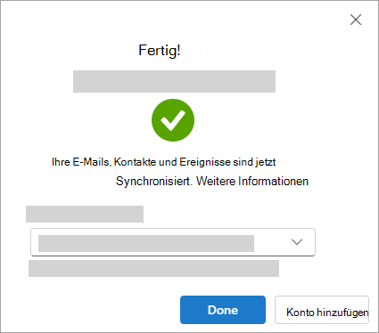 Screenshot: Erfolgsfenster beim Hinzufügen eines Google-Kontos