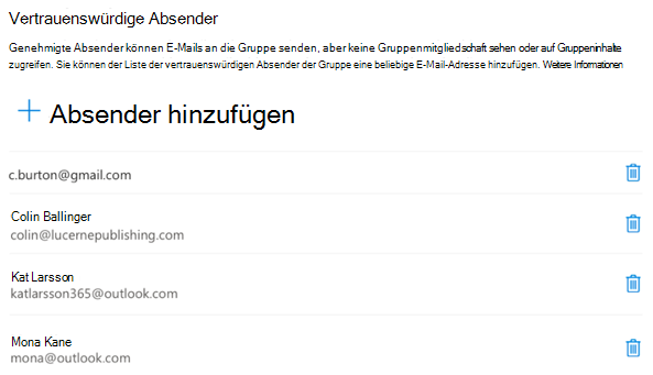 Sie können Absender jederzeit hinzufügen oder entfernen.