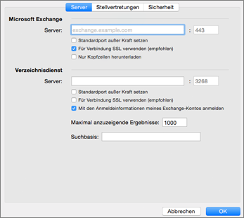 Servereinstellungen für Exchange-Konten