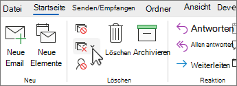 Auf dem klassischen Menüband ausgewählter Nach-unten-Pfeil 