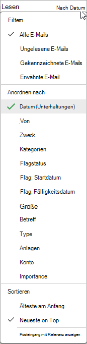 Screenshot der Dropdownliste 