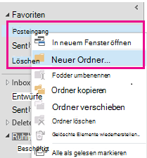 Sie können im Kontextmenü einen neuen Unterordner erstellen.