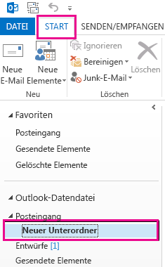 Der neue Unterordner wird erstellt.
