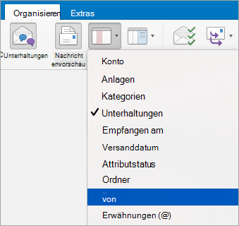 Zeigt die Auswahl der Option 