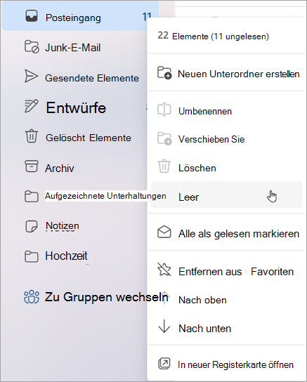 Wählen Sie Mehr (dargestellt durch drei Punkte) aus, um auf die Option Leer zuzugreifen.