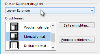 Wählen Sie den Namen des zu druckenden Kalenders aus
