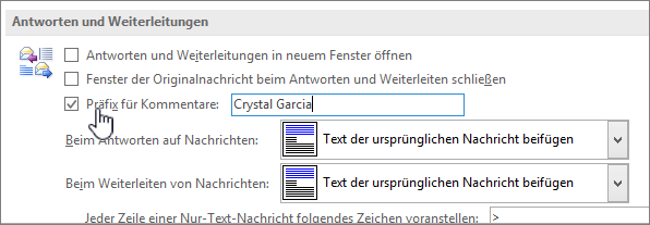 Einstellung in Optionen für Inlinekommentare