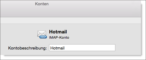 A description and type of an Outlook account are shown.