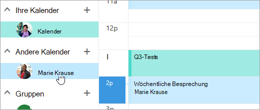 Screenshot eines freigegebenen Kalenders.
