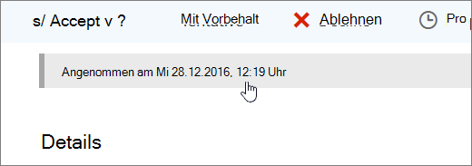 Screenshot, der zeigt, dass das Kalenderereignis angenommen wurde.