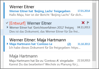 Entwurf in der Nachrichtenliste
