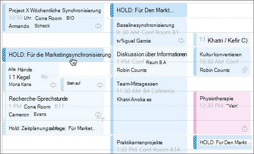 Calendar anzeigen von Haltebereichen für eine Planungsabfrage