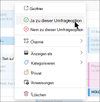 Klicken Sie mit der rechten Maustaste auf ein Planungs-Umfrage-Haltefeld mit Abstimmungsoptionen.