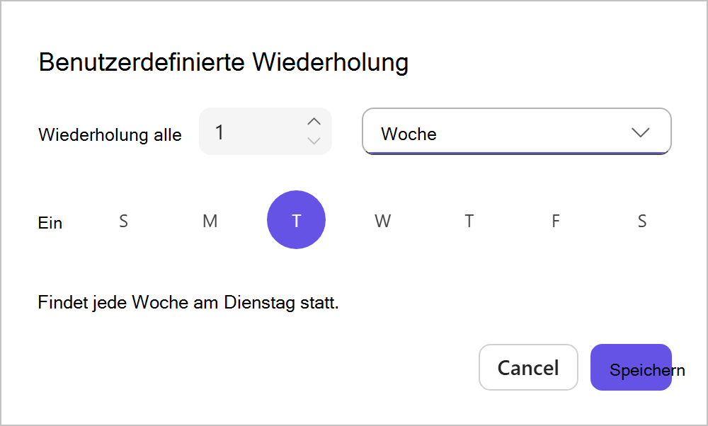 Benutzerdefinierte Wiederholungsoptionen über einen Zeitraum von mehreren Wochen